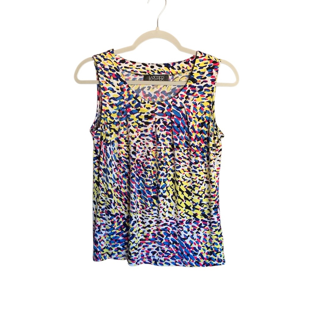 Kasper womens sleeveless blouse size SP colorful career office art deco stretch